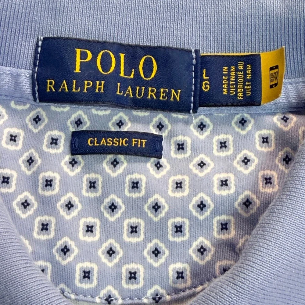 Polo Ralph Lauren Polo Shirt Men Large Blue Geometric Classic Fit Golf Polo Prep